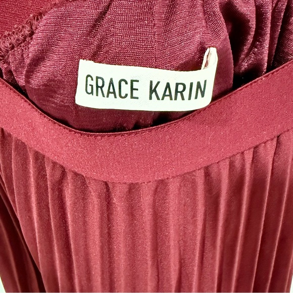 ✨ Grace Karin Chiffon Pleated Skirt - Burgundy - Size M ✨ - Picture 3 of 5